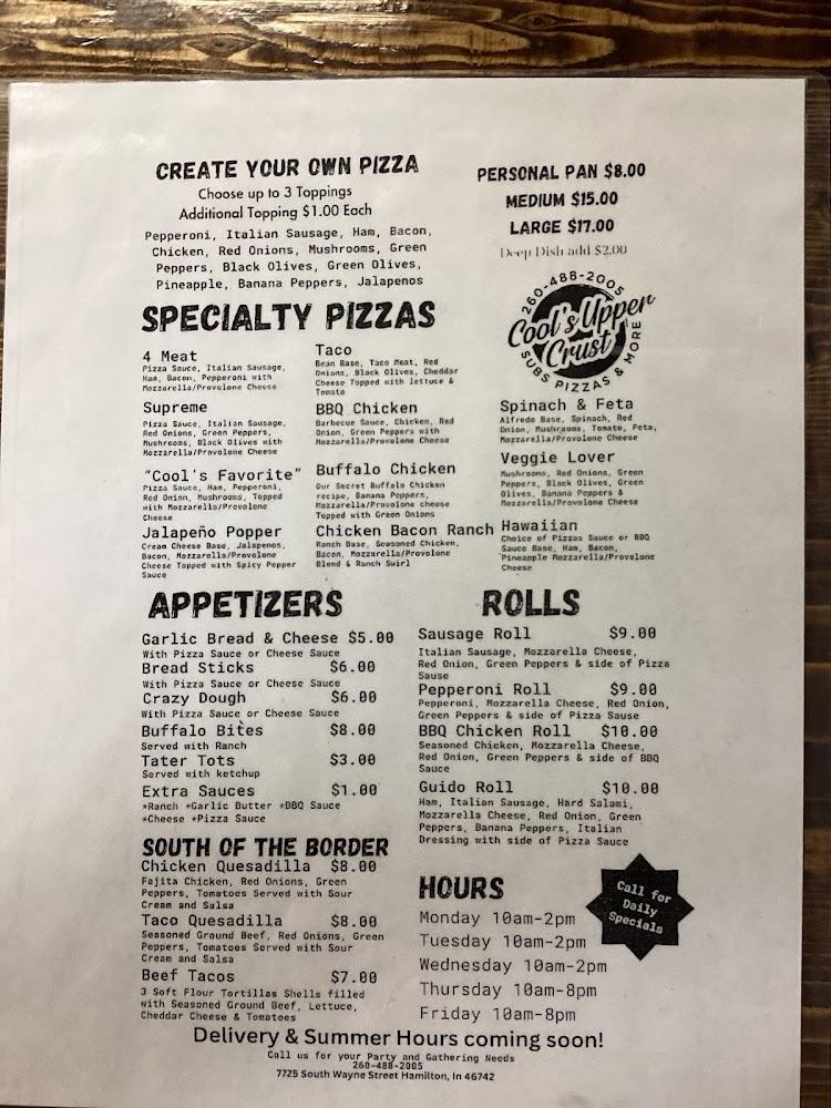 Cool's Upper Crust - Subs Pizza & More Menu image 2